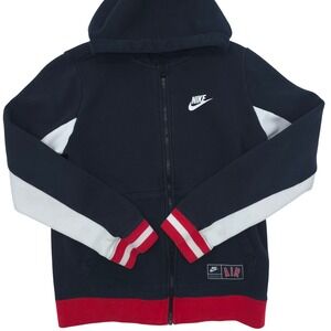 Nike Air Hoodie Kids Black White Red Full Zip Fleece Sweatshirt Size Youth Large